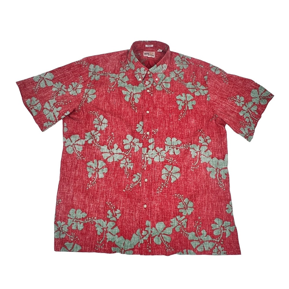 Reyn Spooner Men's 50th Anniversary XL Hawaiian Shirt Green Flower Red Limited